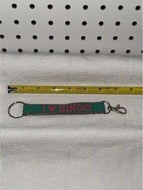 🩷 Lanyard Keychain Ring & Lobster Claw - Embroidered  { I 💜 Bingo } Green Pink
